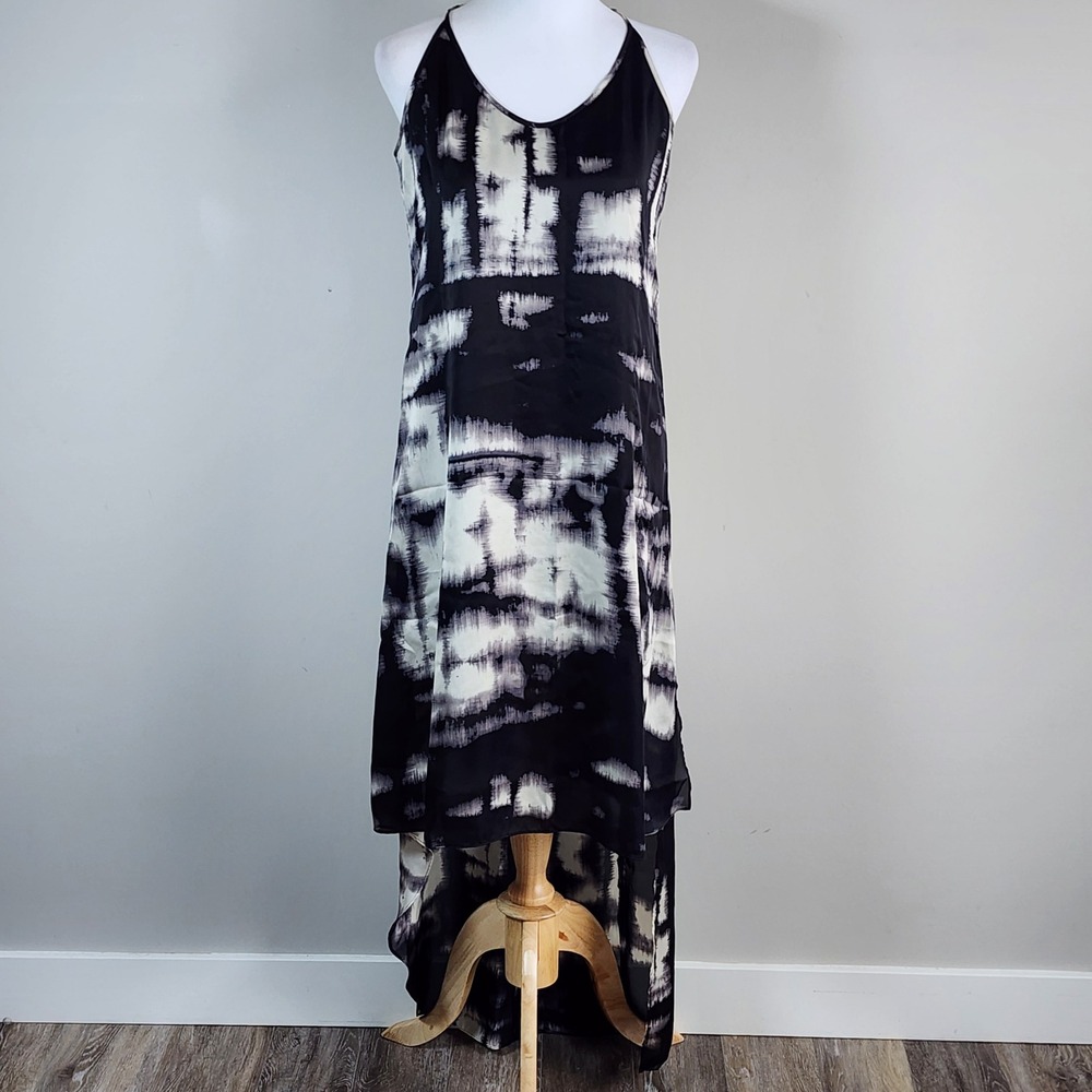 BCBG High Low Maxi Dress Womens XXS Black Abstract Goth Alt Whimsigoth Edgy Art